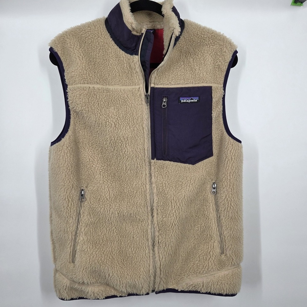 Patagonia Vest Men M Oatmeal Zip Retro-X Deep Pile Fleece Classic Vest Purple